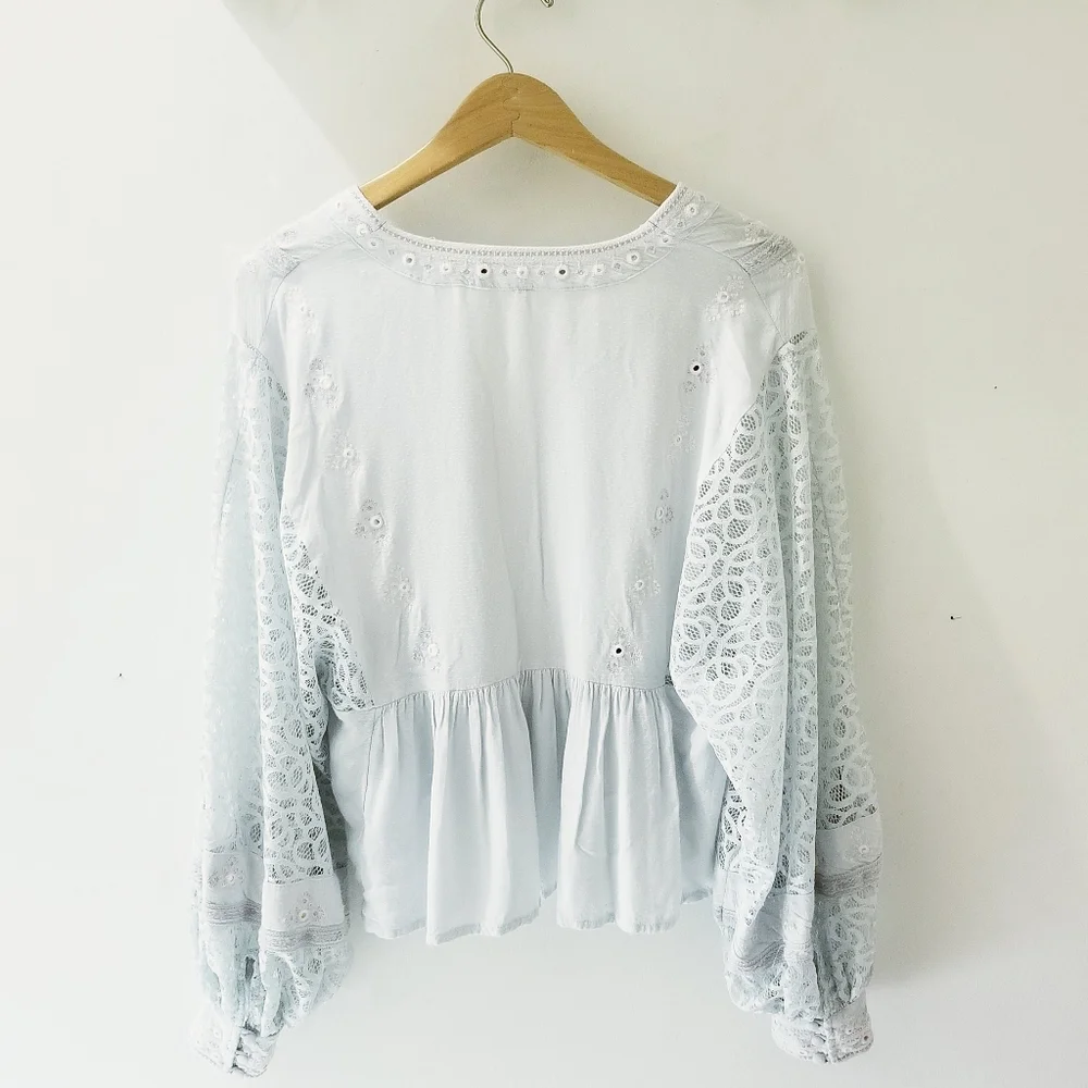 Free People Boogie All Night Embroidered Lace Boho Top Sz Small